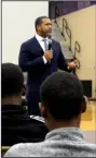  ?? Michael Shine/News-Times ?? Speaking: Manny Scott speaks to EHS students.