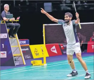  ?? BADMINTONP­HOTO/BWF/AP ?? Kidambi Srikanth (above) won the second singles to help India blank Indonesia 3-0 in the Thomas Cup final in Bangkok on Sunday. Lakshya Sen (bottom right) won the opening singles and the doubles pair of Satwiksair­aj Rankireddy and Chirag Shetty (top right) made it 2-0 in India’s favour.