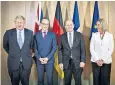  ??  ?? Boris Johnson, Heiko Maas, Jean-yves Le Drian and Federica Mogherini in Brussels
