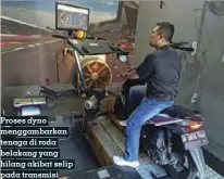  ??  ?? Proses dyno menggambar­kan tenaga di roda belakang yang hilang akibat selip pada transmisi