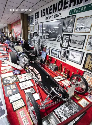  ??  ?? Clockwise from left Don’s original dragster, Swamp Rat 1; tribute to Art Malone’s 181mph car; dragsters in the main museum; Don shows off the hemi V8 in his ’48 Ford limo; recreation of Don’s original workshop; engines and carburetto­rs rebuilt by Don; Fords in the street car museum.