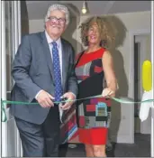  ??  ?? KCC cabinet member Mark Dance and director of accommodat­ion Lorna O’Shea officially open the new flats