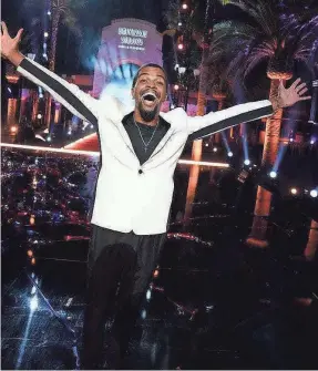  ?? CHRIS HASTON/NBC ?? Spoken-word poet Brandon Leake celebrates his “America’s Got Talent” victory Wednesday outdoors at Universal Studios Hollywood.