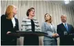  ?? FOTO: ERIK SIMANDER/TT/ARVIK ?? Alliansens partiledar­e, Annie Lööf (C), Anna Kinberg Batra (M), Ebba Busch Thor (KD) och Jan Björklund (L).