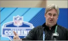  ?? MICHAEL CONROY — THE ASSOCIATED PRESS ?? Philadelph­ia Eagles head coach Doug Pederson speaks during a press conference at the NFL football scouting combine in Indianapol­is Wednesday.