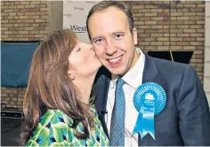  ??  ?? Matt Hancock and his wife after he won his seat in West Suffolk at the election in 2019