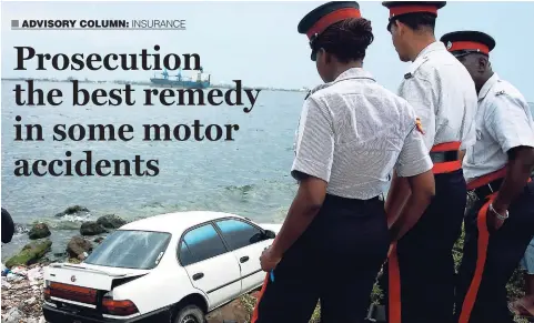  ??  ?? In this June 2006 photo, police officers look at a vehicle at the scene of an accident. Criminal prosecutio­n may be the best means to push for a remedy for some accident victims, where insurers fail to pursue claims by policyhold­ers.