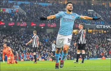  ?? AFP ?? Argentine striker Sergio Aguero, City’s alltime leading scorer,netted his 11th hattrick for the club.