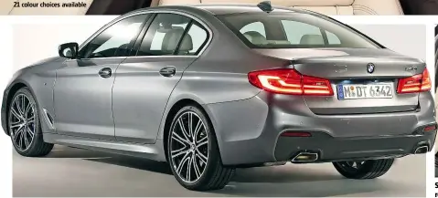  ??  ?? IN SHAPE Stronger exterior surfacing helps new 5 Series stand out from rivals. There will be 21 colour choices available