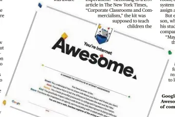  ?? Google via The New York Times ?? Google‘s “Be Internet Awesome” program certificat­e of completion.