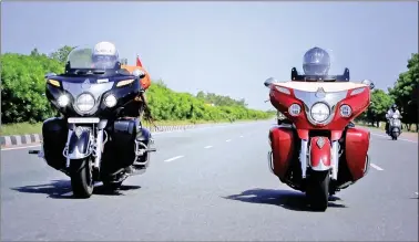  ??  ?? Indian motorcycle riders during their 8,000 km Golden Quadrilate­ral ride in support of educating the girl child.