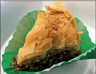  ?? Arkansas Democrat-Gazette/ERIC E. HARRISON ?? The walnut-based baklava features a flaky phyllo topping and a moderate amount of honey at Jacobs Wings.