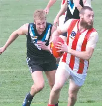  ??  ?? Jamie Hines helped lead Trafalgar to victory for the Waterloo Cup during the match against Yarragon; Photograph­s: Paul Cohen.