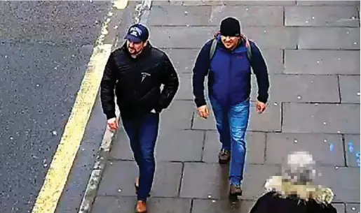  ??  ?? Attack: The suspects, believed to be travelling as Alexander Petrov (left) and Ruslan Boshirov