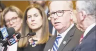  ?? Scott Mullin / For Hearst Connecticu­t Media ?? Danbury Mayor Mark Boughton speaks at a news conference at Danbury City Hall on March 6.