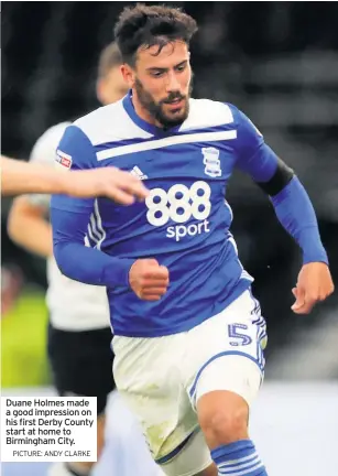  ?? PICTURE: ANDY CLARKE ?? Duane Holmes made a good impression on his first Derby County start at home to Birmingham City.