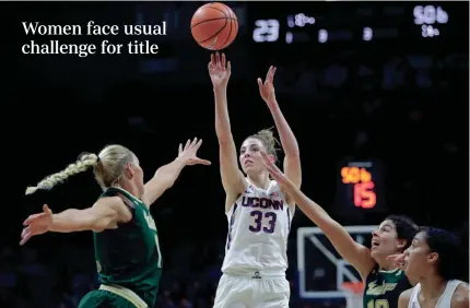  ?? DAVID BUTLER II/USA TODAY SPORTS ?? Connecticu­t guard-forward Katie Lou Samuelson, who averaged 17.9 points per game, and her team come into the tournament undefeated and favored to win it all.