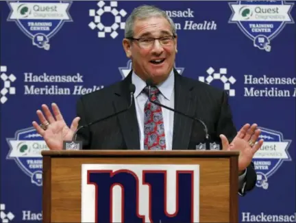  ?? ADAM HUNGER — THE ASSOCIATED PRESS ?? Giants general manager Dave Gettleman speaks after being introduced during a news conference, Friday in East Rutherford, N.J.