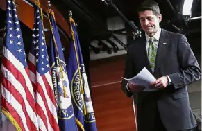  ??  ?? Dejected: Ryan leaving after answering the media’s questions at the US Capitol in Washington.