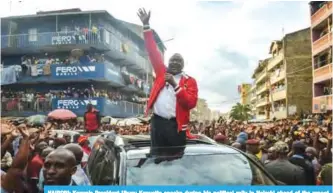  ?? —AFP ?? NAIROBI: Kenya’s President Uhuru Kenyatta speaks during his political rally in Nairobi ahead of the repeat elections.