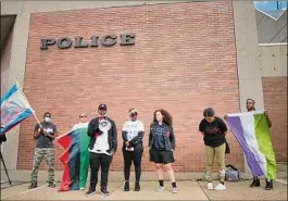  ?? Paul Buckowski / Times Union archive ?? Black Lives Matter activists Shaqueena Charles, fourth from left, and Mikayla Foster, fifth from left, were convicted of disorderly conduct.