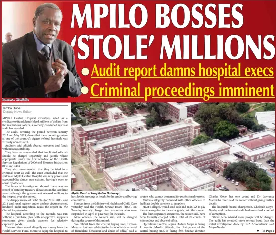  ??  ?? Lawrence Mantiziba Mpilo Central Hospital in Bulawayo