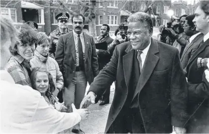  ?? SUN-TIMES LIBRARY ?? Mayor Harold Washington at Weber High School, where he greeted Chicagoans before a mayoral forum.