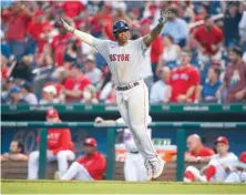  ?? (AP PHOTO/NICK WASS) ?? Rafael Devers celebra su jonrón de dos carreras.