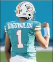  ?? AP ?? Patriots coach Bill Belichick praised Dolphins rookie quarterbac­k Tua Tagovailoa for his quick release and fast instincts inside the pocket.