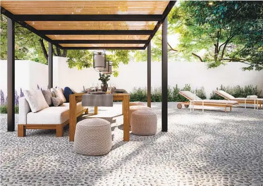  ?? REFIN ?? The Risseu line of porcelain tile from Refin was inspired by the Ligurian pebbles that decorate the floors of Genoese urban gardens and festivals.