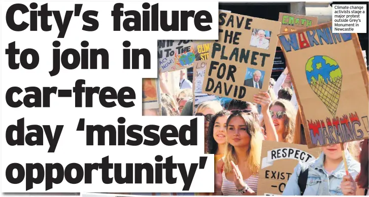  ??  ?? Climate change activists stage a major protest outside Grey’s Monument in Newcastle