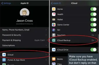  ??  ?? Make sure you have iCloud Backup enabled, but don’t reply on that