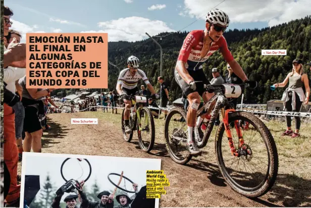  ??  ?? Nino Schurter &gt; Mucho ruido y muy buen rollo pese a una climatolog­ía adversa. &lt; Van Der Poel