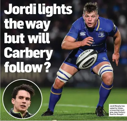  ??  ?? Jordi Murphy has opted for Ulster, a move that must give Joey Carbury food for thought