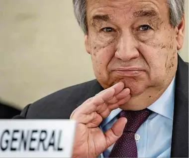  ?? Photo: AFP ?? António Guterres, secrétaire général des Nations unies: «Nous ne pouvons tout simplement pas revenir là où nous étions avant que Covid-19 ne nous frappe.»