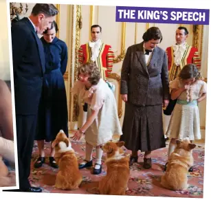  ??  ?? Canine co-stars: Corgis stole the show with Claire Foy (left) and entranced the ‘princesses’ (above)