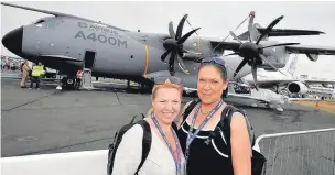  ??  ?? Flight fans: Joanna Hogan (left) and Angela Hancock in front of the Airbus A400M ‘Atlas’.