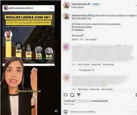  ?? @TABATAAMAR­ALSP VIA INSTAGRAM ?? Tabata Amaral gravou vídeo para criticar publicação de Boulos