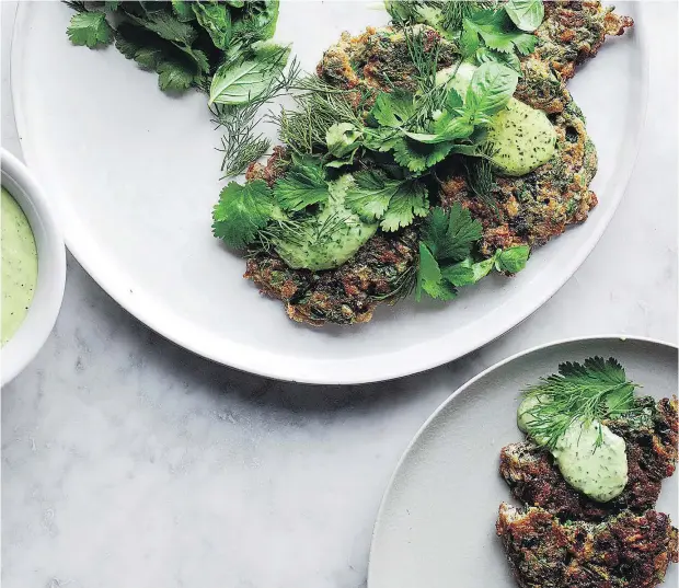  ?? REPRINTED WITH PERMISSION FROM OTTOLENGHI SIMPLE: A COOKBOOK BY YOTAM OTTOLENGHI ?? Delicious Iranian herb fritters include fresh dill, basil and cilantro.