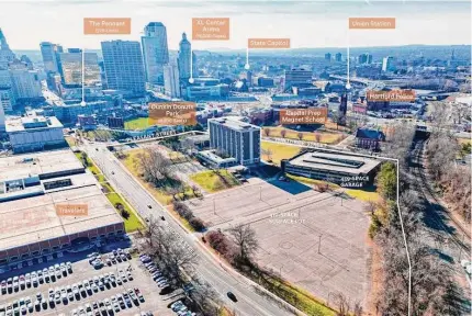  ?? Contribute­d photo ?? An aerial view of the Hartford campus of Rensselaer Polytechni­c Institute. School officials announced Wednesday that they are looking to sell the 12.96-acre property located next to Dunkin’ Park, home of the Hartford Yard Goats.