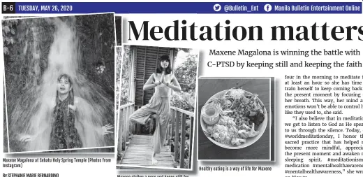  ??  ?? Maxene Magalona at Sebatu Holy Spring Temple (Photos from Instagram)
Maxene strikes a pose and keeps still for serenity
Healthy eating is a way of life for Maxene