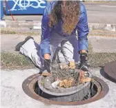  ?? GABE HERNANDEZ, USA TODAY NETWORK ?? Crystal Ybanez from the City of Corpus Christi Utilities clears debris from a storm drain in preparatio­n for a deluge.