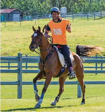  ?? PHOTOS: SARAH SULLIVAN ?? Akhmed Pshunov takes out the 160km event in the 2017 Equestrian Australia Endurance Championsh­ips riding Sangah The Messiah. The event was held at Stirlings Crossing Equestrian Complex, Imbil.