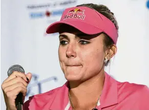  ??  ?? Don’t make me cry: Lexi Thompson in tears while answering a reporter’s question yesterday about her four-stroke penalty at the ANA Inspiratio­n on April 3. — AP