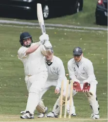  ??  ?? Murton’s Jordan Vout loses his wicket, bowled by Mark Foster.
