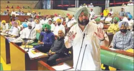  ?? KESHAV SINGH/HT ?? Punjab chief minister Capt Amarinder Singh addressing the House on the last day of the first session of the 15th Vidhan Sabha in Chandigarh on Wednesday.