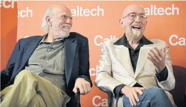  ??  ?? Nobel-winning scientists Barry Barish, left, and Kip Thorne attend a news conference in Pasadena, California on Tuesday.