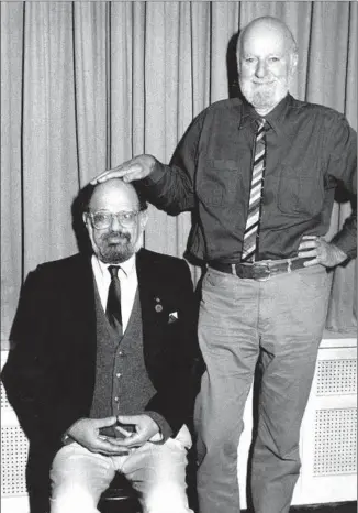  ?? City Lights Archive / City Lights Publishers ?? ALLEN GINSBERG, left, and Lawrence Ferlinghet­ti, shown in 1988, shared a friendship beyond their writer-editor relationsh­ip, as detailed in “I Greet You at the Beginning of a Great Career.”