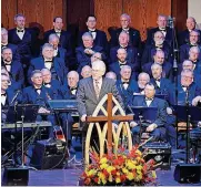  ?? VIDED BY EMILY HOWSDEN] [PHOTO PRO- ?? RIGHT: The Rev. Anthony Jordan gives his final annual meeting address as executive director-treasurer of the Baptist General Convention of Oklahoma on Monday at Quail Springs Baptist Church in Oklahoma City.