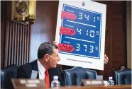  ?? JABIN BOTSFORD/WASHINGTON POST ?? Sen. John Barrasso, R-Wyo., talks about gas prices and inflation during a Nov. 16 Senate Energy and Natural Resources Committee meeting on Capital Hill.